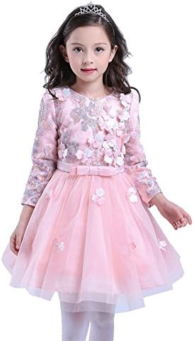 Flower Girls Dresses Children Tulle Chiffon Wedding Birthday Party Princess Kids Bridesmaid Christening . Pink . 140Cm