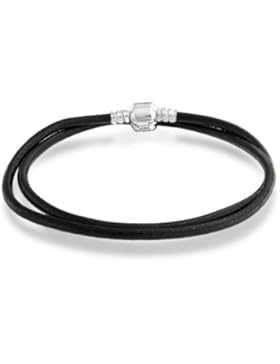 Bling Jewelry Black Leather Cord Barrel Clasp Bracelet For Charm Beads .925 Sterling Silver