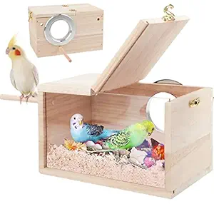 Rypet Parakeet Nesting Box Transparent Design, Bird Nest Breeding Box with Perch Wood Bird Cage House for Cockatiel Lovebirds Budgie Finch Parrotlets Canary