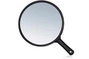 Benting Extra Large Round Hand Mirror with Handle, 10” W x 14.5” L, Multi-Purpose Black Handheld Mirror with Distortion-Free Reflection