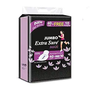 Sanitary Napkin Pads for Women jumbo extra sure maxi Day & Night Sanitary Pad (1) (Size : XXXL , 40+10 Pads count)