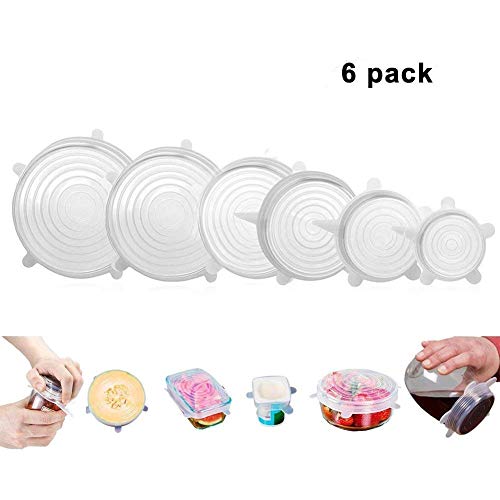 Nifogo Tapas de Silicona Elásticas, Tapadera Flexible Extensible, Reutilizable para Proteger los Alimentos, Ajustables para Diferentes Tamaños y Formas de recipientes - 6PCS (Blanco)