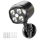 SUPER LUMINOSO - Lampara exterior con detector de movimiento consta de 4 Bombillas LED de 3W con consumo mínimo de energía, salida de luz máxima 600 lumen, cubriendo hasta 400 pies cuadrados. Convierta la noche en día y utilice sólo 4 baterías D Cell. Ilumina todo tu jardín, entrada, patio, acceso, en cualquier lugar en la oscuridad.
