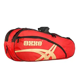 OXXO Premium Badminton Kitbag with. Double Zipper Compartments and Shoe Compartment (RED/Gold)