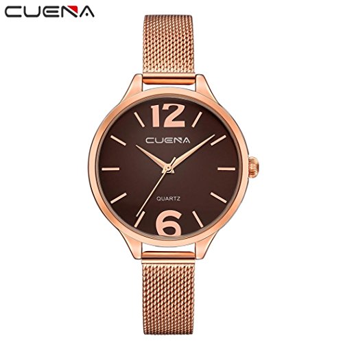 Preisvergleich Produktbild Hunpta Chronograph Quarz Uhr Edelstahl Mesh Band Gold Uhr Mode (Braun)