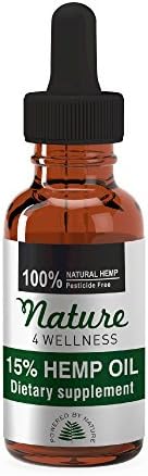 Nature4Wellness Hemp Oil – Organic, Natural, Vegan, Non-GMO Dietary Supplement with Omegas 3 &amp; 6 (10 ml. 15%)