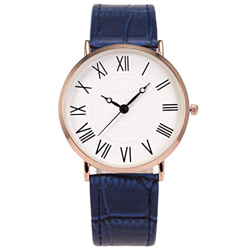 Reloj de Pulsera para Hombre Ultra-Delgado Minimalista SIBOSUN Cuarzo Azul Correa de Cuero Classic Roman Numerals Analog