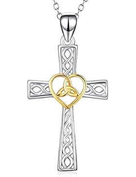 YFN SilberKette Poliert Gold Herz Keltische Knoten Kreuz Anhänger Halskette Schmuck Damen,mit Geschenkbox,18