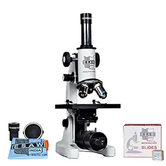 ESAW Student Microscope Kit Magnification 100x-675x Contains 50 Blank Slides, Cover Slips, 10x and 45x (White)