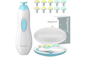 Megainvo Lima de Uñas para Bebés, Cortaúñas bebé Eléctrico con Luz LED para Uñas y Dedos, Kit de 10 Cabezas de Lima Intercambiables para Niños Recién Nacidos y Adultos Cuidado Seguro (Azul)
