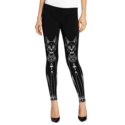 Tefamore Femmes Égyptienne Cat Stamp Hippie Gothique Skinny Pantalons Casual Collants Leggings(XXL,Noir)