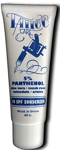 SPF 50 TATTOO CARE SOLAR 40g. POMADA PROTECTORA PARA TATUAJES Y PIELES SECAS E IRRITADAS (5% PANTHENOL, ALOE VERA, ROSA DE MOSQUETA, ÁRNICA y CALENDULA) CREMA MADE IN SPAIN 100%