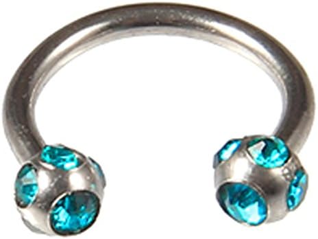 Surgical steel 316L circular barbell with gem balls -for nipple, eyebrow, navel / belly, or ear piercing - 16g with 3mm gem balls - size 12MM