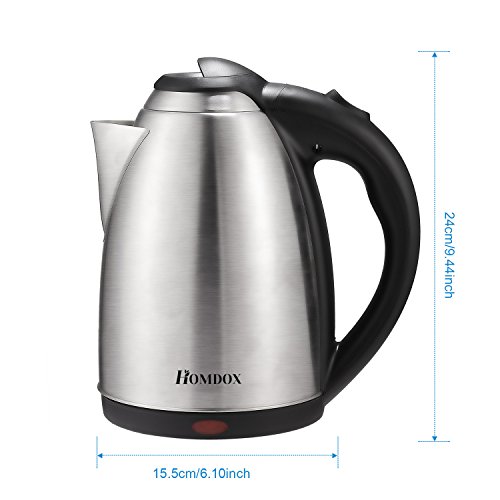Homdox Wasserkocher Edelstahl Anti-Kalk 1.7L, mit Abschaltautomatik und Deckelverriegelung, 2200 Watt Maximal Elektrische Wasserkessel - 6