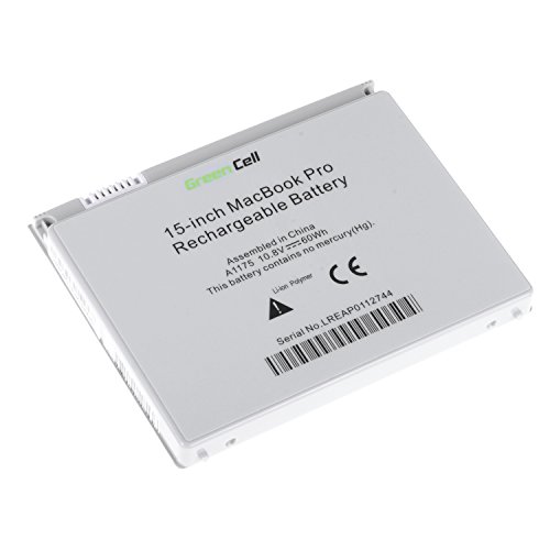 Green Cell® A1175 Laptop Akku für Apple MacBook Pro 15 A1150 A1211 A1226 A1260 2006-2008 (Li-Polymer Zellen 5550mAh 10.8V Silber) - 2