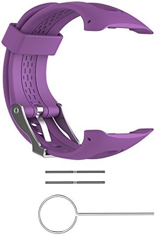 Watch Strap Replacement Band with Adjustable Buckle and Quick Release Sports Silicone Wristband for Garmin Forerunner 10 15 GPS Running Watch Small Large with Tools (L for Male, Purple)