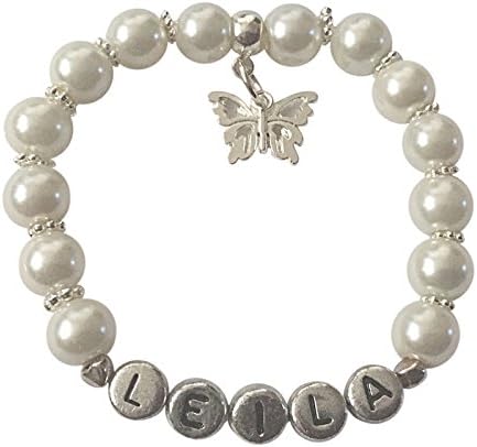 Girls Personalised Name Bracelet Gift with Butterfly Choose Charm and Colour Daughter Granddaughter Goddaughter Cousin Little Sister Flower Girl Bridesmaid (S/M - Approx 6-9 Years)