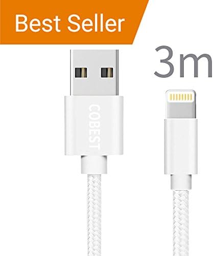 iPhone Charger Cable 3m [Apple MFi Certified] Nylon Braided Charging Charger Cords USB Charging Cable Compatible with iPhone Xs Max XR X 8 7 6 6S Plus 5 5S 5C SE iPad Mini Air Pro iPod (3m, White)