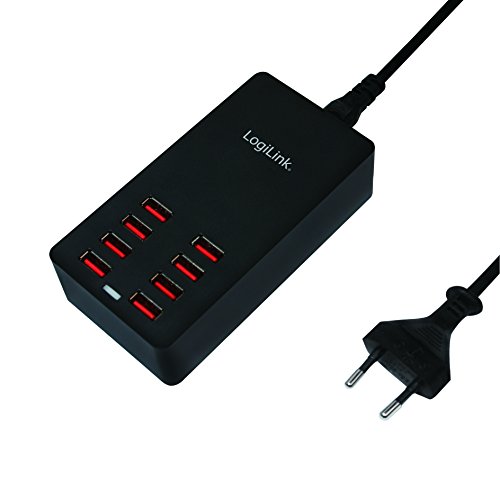 LogiLink PA0140 Fast Charge USB Multiport Ladegerät/Ladestation, 8-Port, 5V/44W mit eingebautem Intelligent-IC schwarz