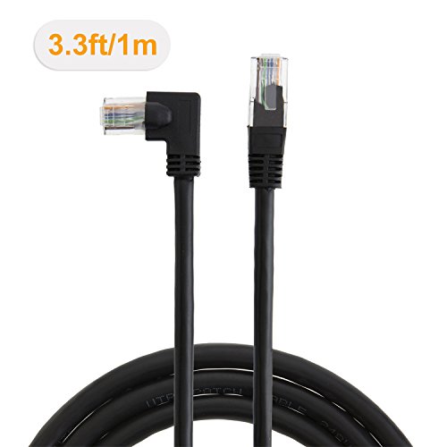 CableCreation Winkel CAT6 Ethernet-Patch-Kabel (3,3 Fuß), links abgewinkelt Lan-Kabel mit 50U „Gold überzogenes Kontakt, schwarze Farbe - 2