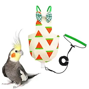 VANFAVORI Bird Diaper Harness Flight Suit Clothes with 80 Inch Flying Leash for Parrots Cockatiel Pet Birds, Watermelon,Including A Cotton Pad