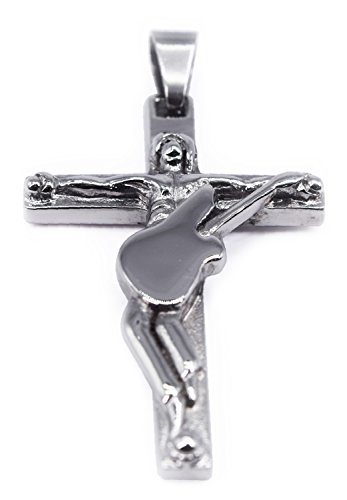 JOHNNY HALLYDAY - Pendentif Collier Croix Johnny Guitare Rocker Métal Acier Inoxydable Argenté - Bijoux Homme Femme