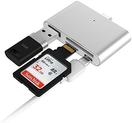 MICGOGO Type C Card Reader connect USB C device OTG HUB Adapter with Micro USB Charging Port for SD/TF Memory Card USB Flash Disk Support MacBook &amp; mobile&amp;laptop (Aluminum Silver)