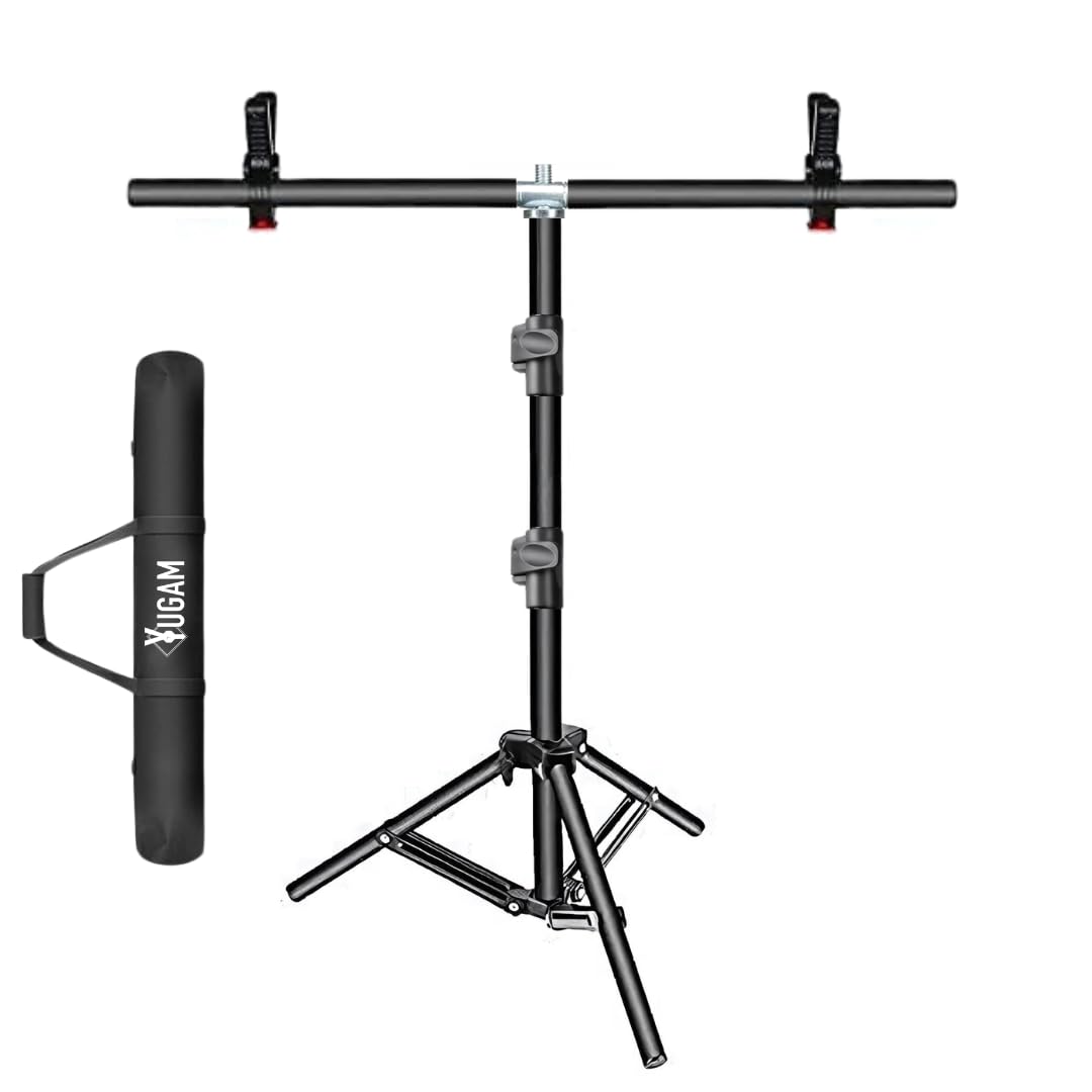 YUGAM T-Shape Photo & Videography Background Stand Kit, 5 Foot Height Adjustable, with Carry Bag, & 2Clip