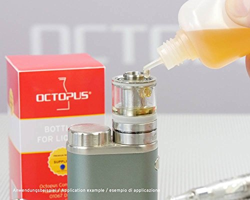 5 x 50 ml Octopus Tropfflaschen, zur Dosierung von Flüssigkeiten, E-Liquids, Augentropfen, leere LDPE Kunststoffflaschen transparent, Tropferflaschen mit weissen Tropfverschlüssen, mit Kindersicherung, inkl. 5 Beschriftungsetiketten - 3
