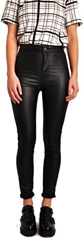 LILY LULU Apparel disco high waisted skinny jeans pants acid wash denim skinny jeans White Skinny Jeans (UK10, Black Leather Look High Waisted)