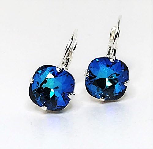 Handmade Silver Plated Bermuda Blue Swarovski Crystal Earrings