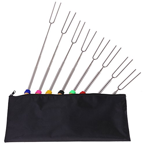 GHB 8 x Grillspieße BBQ Spieße Edelstahl mit Holzgriff 31cm-82cm für Bratwurst Würstchen Hot Dog und Marshmallows und mehr - 9