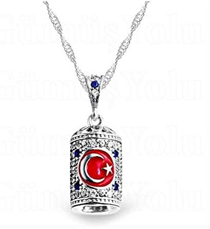 Religion Musulmane Pretty Red Jawshan Sterling Silver Allah Pendant with Silver Chain PA06
