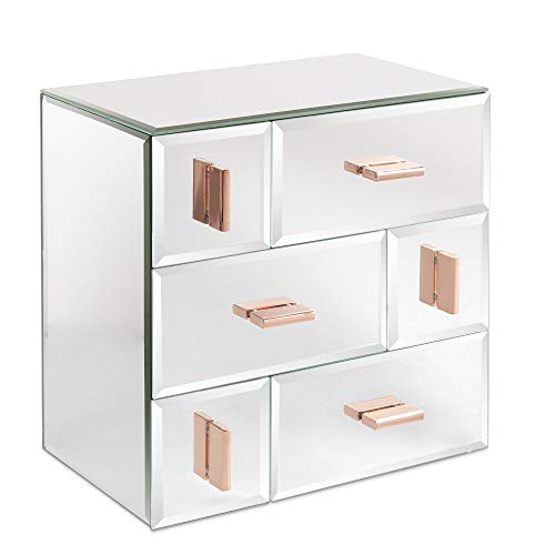 Preisvergleich Produktbild Beautify Verspiegeltes Schmuckkästchen mit 6 Schubladen - Roségoldene Griffe -Aufbewahrung / Ordentlicher Schreibtisch / Organiser / Schminkbehälter (Verspiegelt)