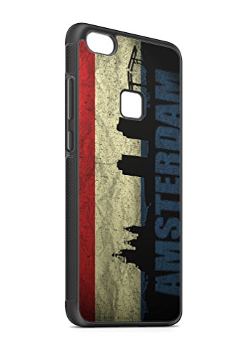 Huawei P10 LITE Holland Amsterdam SILIKON Flipcase Tasche Hülle Case Cover Schutz Handy SCHWARZ