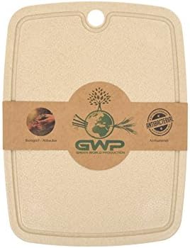 Green World production | 100% Organic | Anti-Bacterial Chopping Board and Carving Board with Juice Groove Kitchen Board Ideal for Cutting, Cooking, Baking | Chopping Board - Bread Board Serving Board with Non-Slip Feet Available in Various Sizes, 38x29 cm