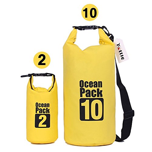 Kottle (Pack de 2) 10L / 2L léger imperméables sacs étanches avec bandoulière réglable durables, Plus cas téléphone étanche, bâche étanche 500D