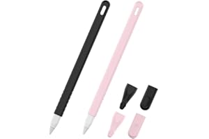 QIJIEFENCC 2Pcs Étui Silicone Compatible avec Apple Pencil 2nd Génération, Coque de Protection en Silicone Souple Léger, Noir et Rose