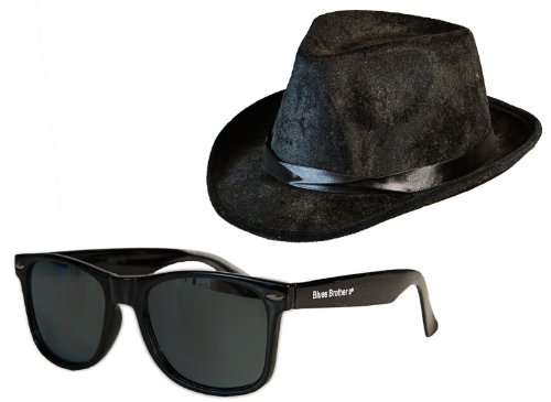 Blues Brother Kostüm Set Brille Black + Hut