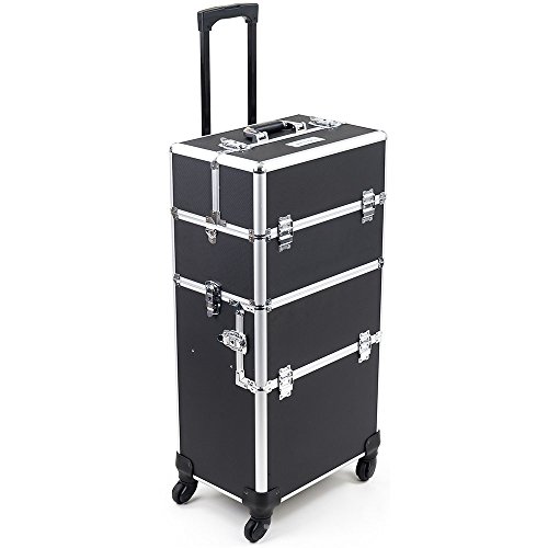 Mollycoddle 33 Inch Black Make Up Cosmetic Beauty Trolley Case w/ 4-360 Degree Rotating Wheels