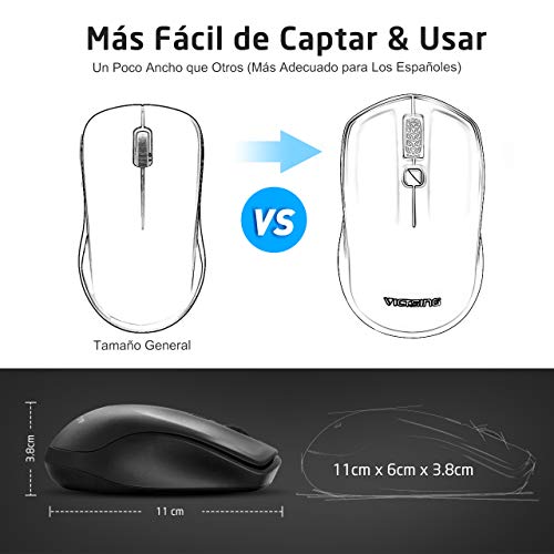 VICTSING Rat  n Inal  mbrico   ptico 2 4G Portatil  1600 dpi 3 Niveles Adjustable y Ultra Ahorro de Energ  a con Receptor USB para Macbook  PC  Ordenador Port  til- Negro