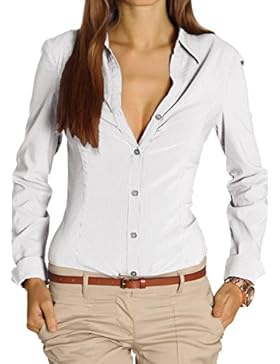 bestyledberlin Damen Blusen gestreift, Streifendessin Hemden tailliert, Stretch Oberteile t25z