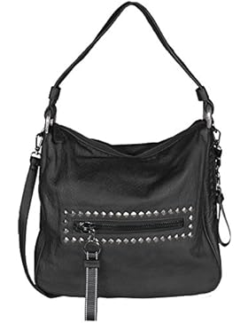 Mevina Damen Handtasche mit Nieten Leder-Optik Schultertasche Henkeltasche Shopper Umhängetasche 42x34x18 cm (...