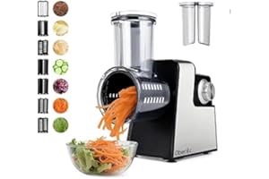 OBECILC Elektrische Käsereibe für Blockkäse, elektrischer Käsereiber mit 7 Edelstahlklingen zum Schneiden, Raspeln und Zerkleinern von Gemüse, Obst und Nüssen, One-Touch-Bedienung