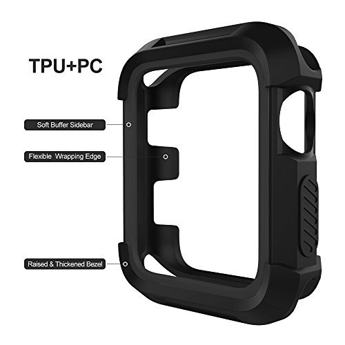 UMTELE Rugged Apple Watch Case 42mm, Shock Proof Bumper Cover Scratch Resistant Protective Case for Apple Series 3, Series 2, Series 1, Black