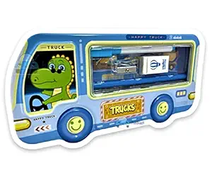 FunBlast Pencil Box for Kids, Metal Pencil Box Case with Pencil, Eraser, Sharpener Stationery Set ? Double Layer Pencil Case Stationary Organizer for Kids ? Birthday Return Gift for Kids (Sky Blue)