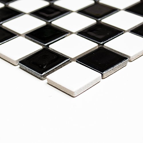 Preisvergleich Produktbild Mosaikfliese Fliesen Mosaik Küche Bad WC Wohnbereich Fliesenspiegel Keramik Quadrat Schachbrett schwarz weiß glänzend 6mm Neu#219