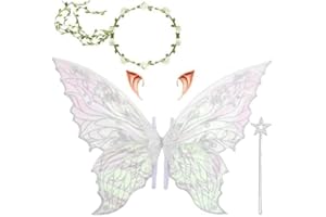 YEAHBOOM Feenflügel Kostüm,Schmetterlingsflügel mit Elfenöhren,Fee Stirnband und Sterne Feenstäbe,Feenflügel Erwachsene,Prinzessinnenflügel Damen,Geeignet Fasching Karneval Geburtstag Cosplay Party Halloween