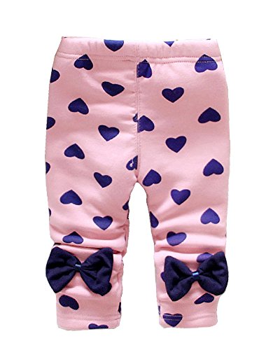 Zhuannian Baby Girls Bowknot Fleece Lining Leggings Trousers (6-9months, Pink heart)