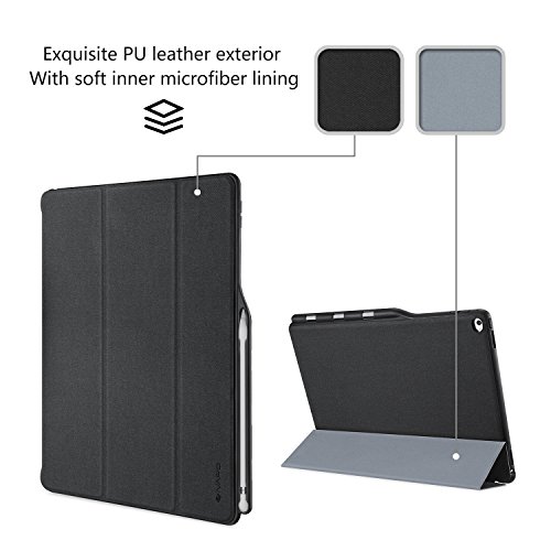 iVAPO Schutzhülle für iPad Pro 12.9 Pencil Halter Premium PU Leder Folio Case mit Auto-Schlafen/ Wecken und Stander Funktion Hülle für iPad Pro 12.9 inch Smart Case (Schwarz) - 5